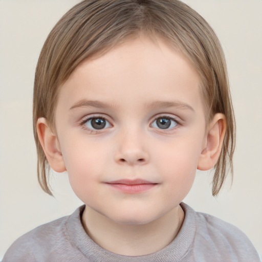 Neutral white child female with medium  brown hair and grey eyes