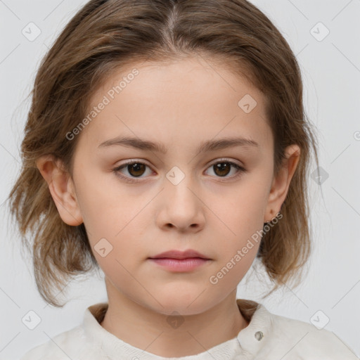 Neutral white child female with medium  brown hair and brown eyes