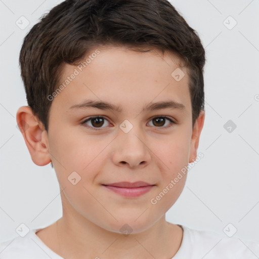 Joyful white child male with short  brown hair and brown eyes