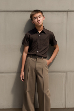 Mongolian teenager boy with  brown hair