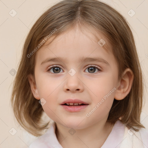 Neutral white child female with medium  brown hair and brown eyes