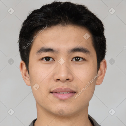 Neutral asian young-adult male with short  black hair and brown eyes