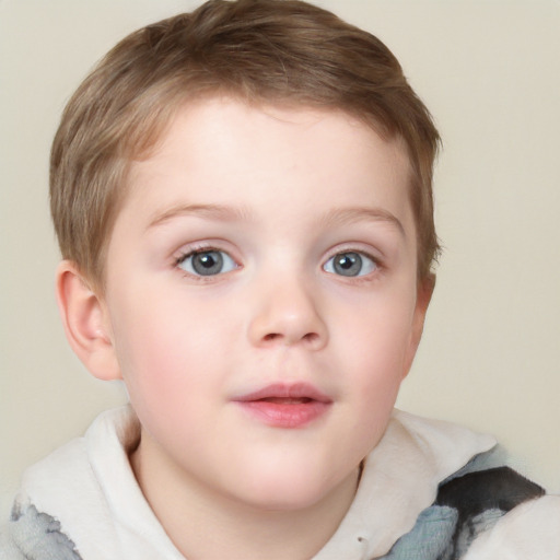 Neutral white child male with short  brown hair and blue eyes