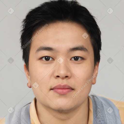 Neutral asian young-adult male with short  brown hair and brown eyes