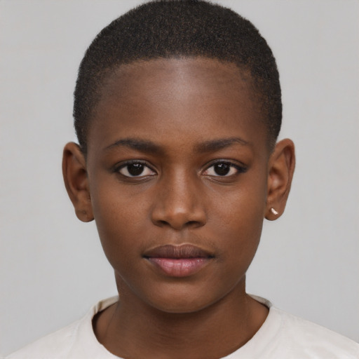 Neutral black child female with short  brown hair and brown eyes