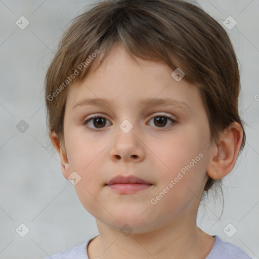 Neutral white child female with short  brown hair and brown eyes