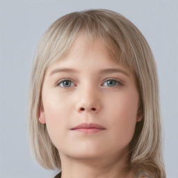 Neutral white child female with medium  brown hair and grey eyes