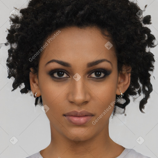 Neutral black young-adult female with short  brown hair and brown eyes