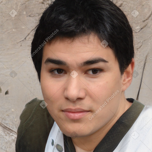 Neutral asian young-adult male with short  brown hair and brown eyes