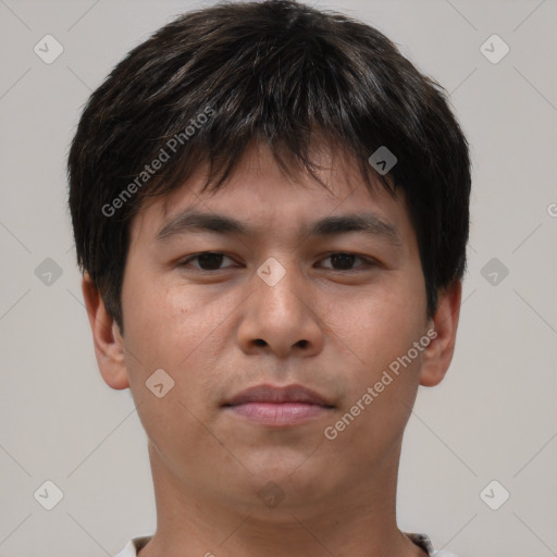 Neutral asian young-adult male with short  brown hair and brown eyes