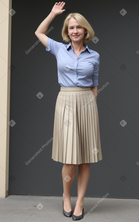 Caucasian middle-aged female with  blonde hair