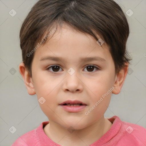 Neutral white child female with short  brown hair and brown eyes