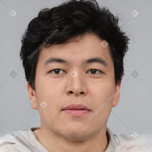 Neutral asian young-adult male with short  brown hair and brown eyes