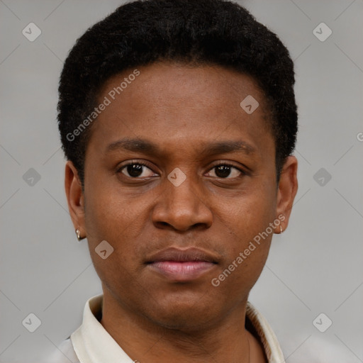 Neutral black young-adult male with short  brown hair and brown eyes
