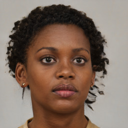 Neutral black young-adult female with short  brown hair and brown eyes