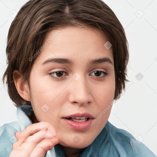 Neutral white child female with medium  brown hair and brown eyes