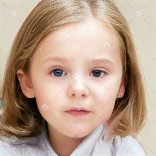 Neutral white child female with medium  brown hair and grey eyes