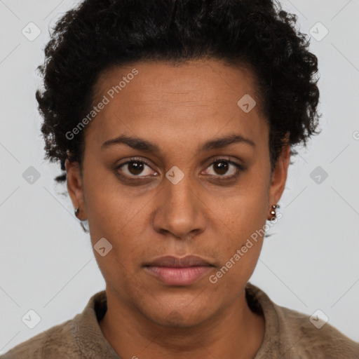 Neutral black young-adult female with short  brown hair and brown eyes