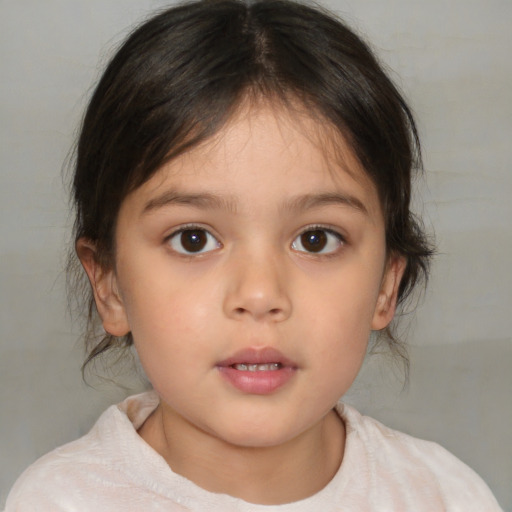 Neutral white child female with medium  brown hair and brown eyes