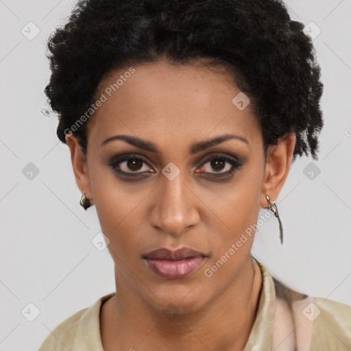 Neutral black young-adult female with short  brown hair and brown eyes