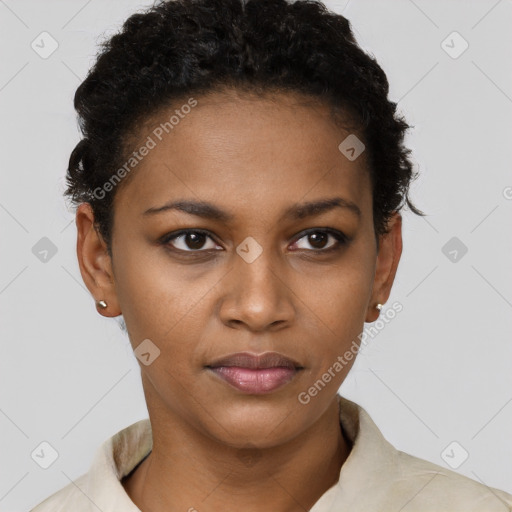 Neutral black young-adult female with short  brown hair and brown eyes