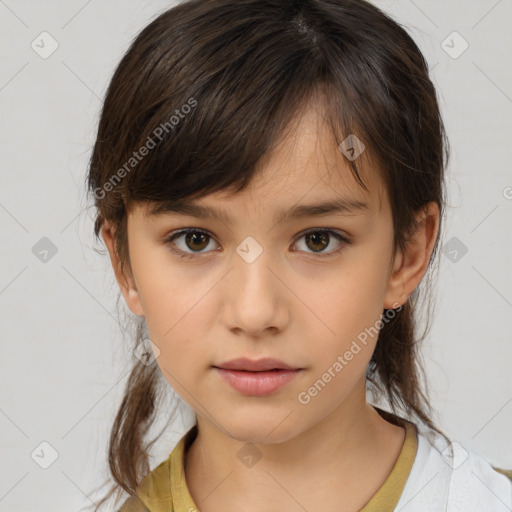 Neutral white child female with medium  brown hair and brown eyes