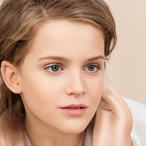 Neutral white child female with medium  brown hair and brown eyes