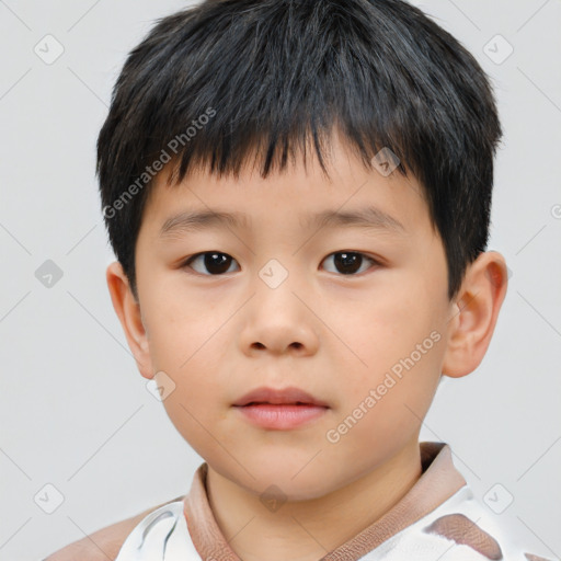 Neutral asian child male with short  brown hair and brown eyes