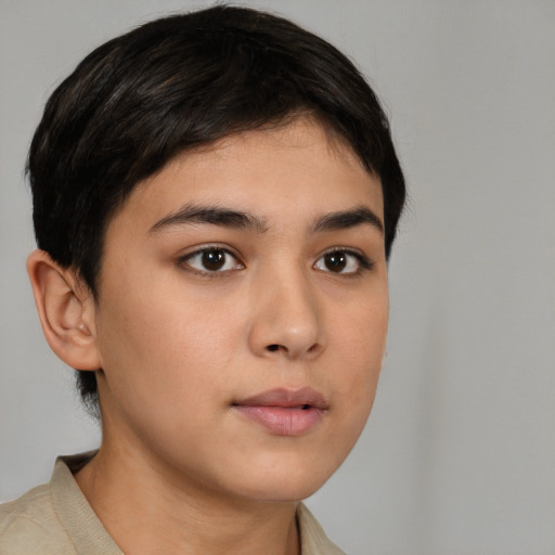 Neutral white young-adult female with short  brown hair and brown eyes
