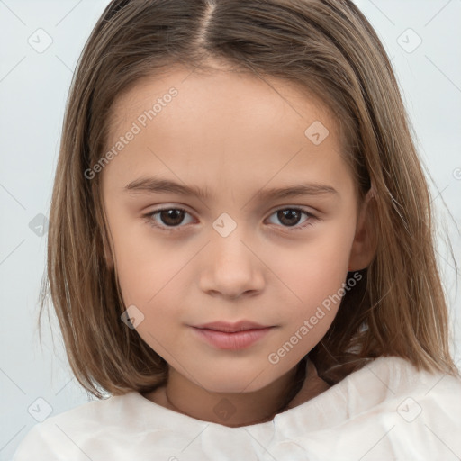 Neutral white child female with medium  brown hair and brown eyes