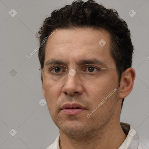 Neutral white adult male with short  brown hair and brown eyes