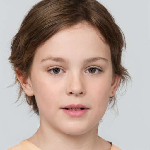 Neutral white child female with medium  brown hair and brown eyes