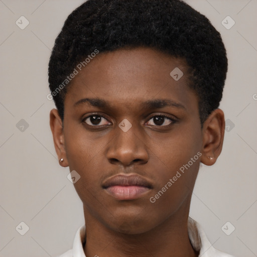 Neutral black young-adult male with short  brown hair and brown eyes