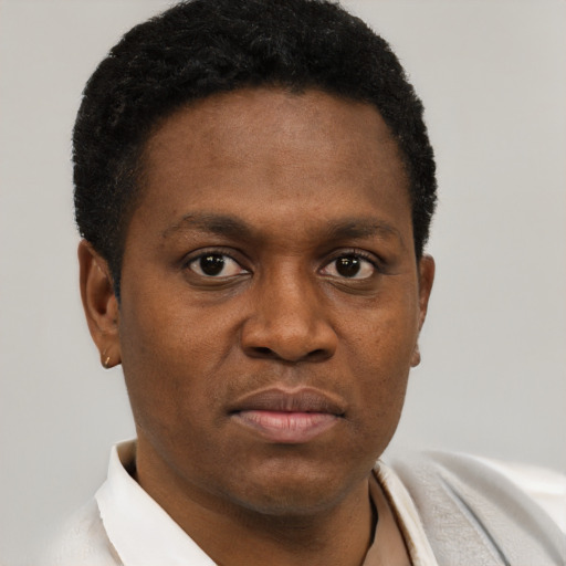Neutral black young-adult male with short  brown hair and brown eyes