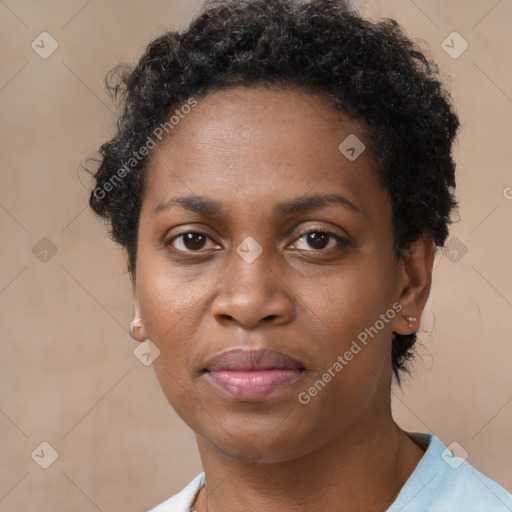 Neutral black young-adult female with short  brown hair and brown eyes