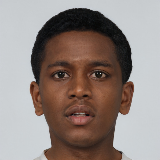 Neutral black young-adult male with short  brown hair and brown eyes