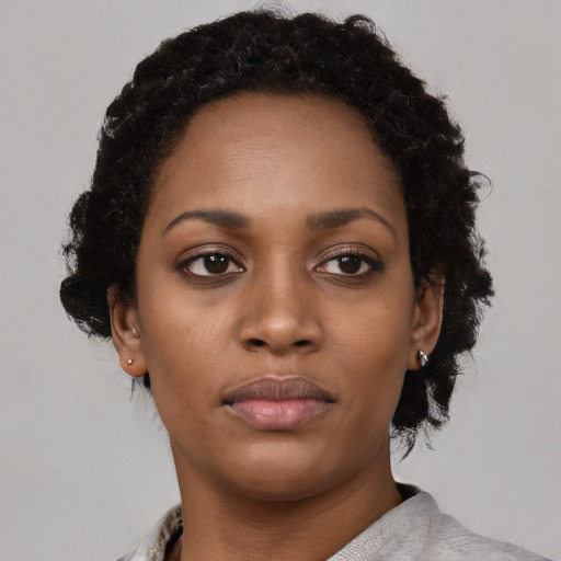Neutral black young-adult female with short  brown hair and brown eyes