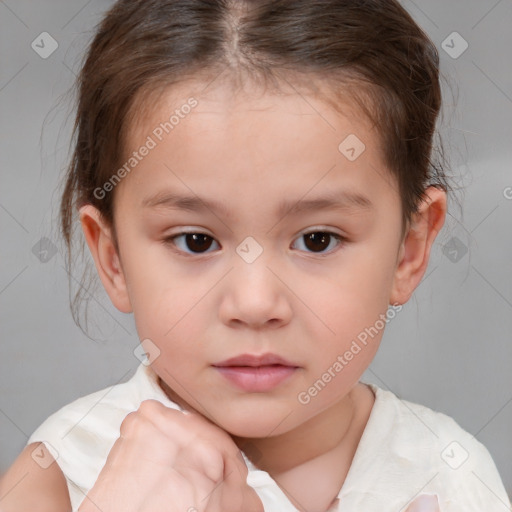 Neutral white child female with medium  brown hair and brown eyes