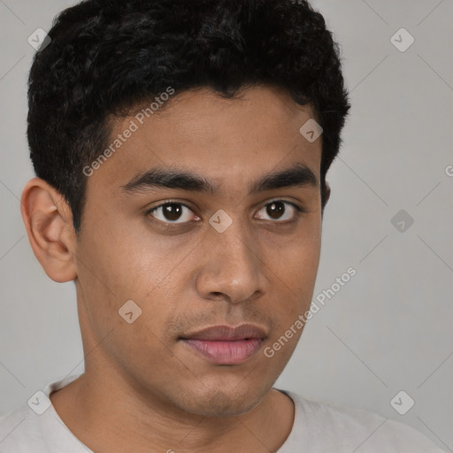 Neutral latino young-adult male with short  brown hair and brown eyes