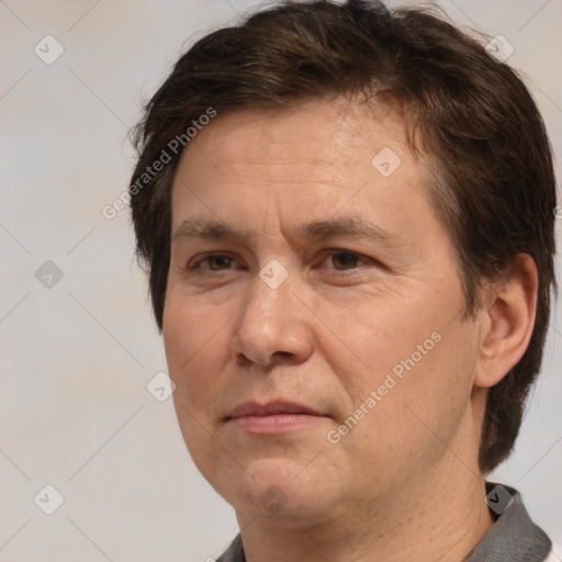 Neutral white adult male with short  brown hair and brown eyes