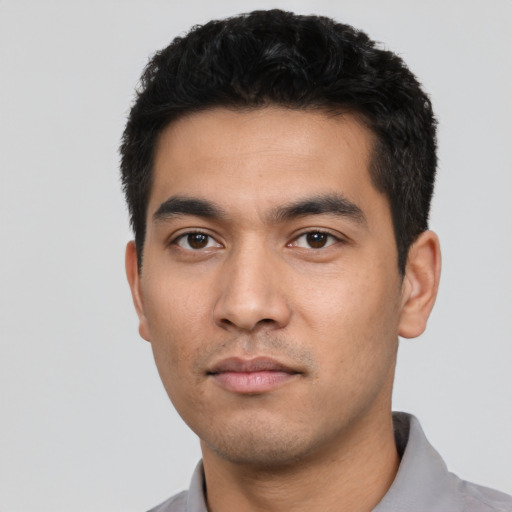 Neutral asian young-adult male with short  black hair and brown eyes