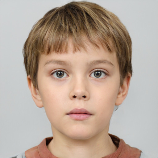 Neutral white child male with short  brown hair and grey eyes