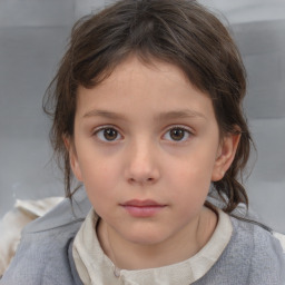 Neutral white child female with medium  brown hair and brown eyes