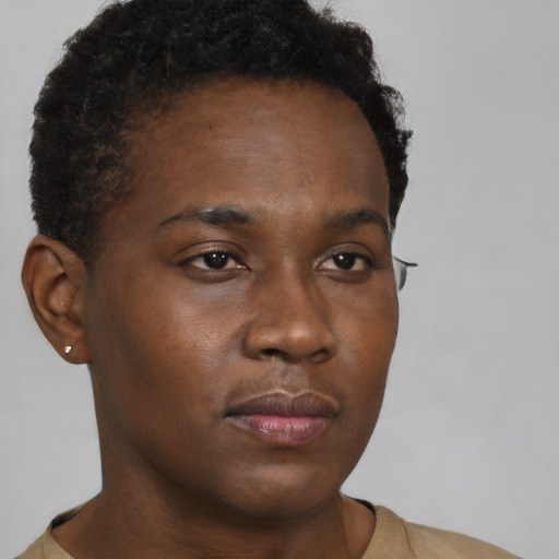 Neutral black young-adult male with short  brown hair and brown eyes