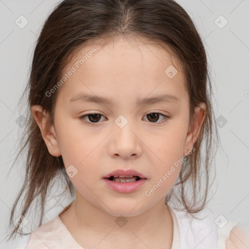 Neutral white child female with medium  brown hair and brown eyes