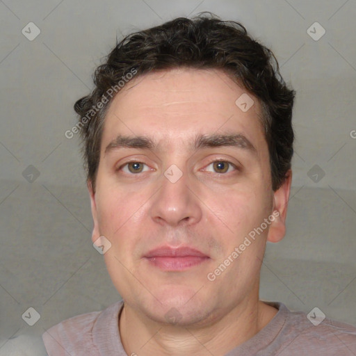 Neutral white adult male with short  brown hair and brown eyes