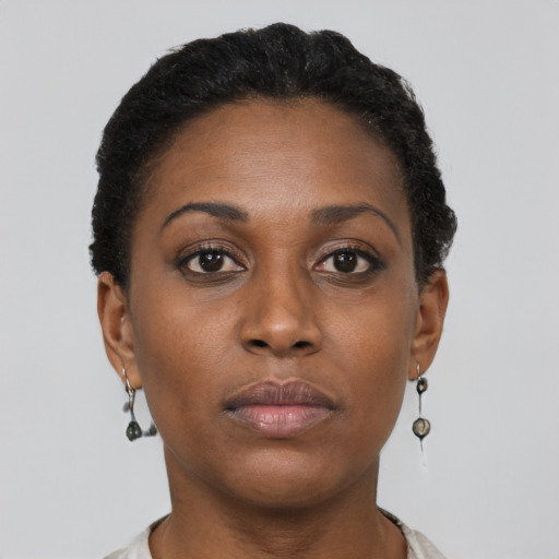 Neutral black young-adult female with short  brown hair and brown eyes