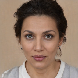 Neutral white adult female with medium  brown hair and brown eyes