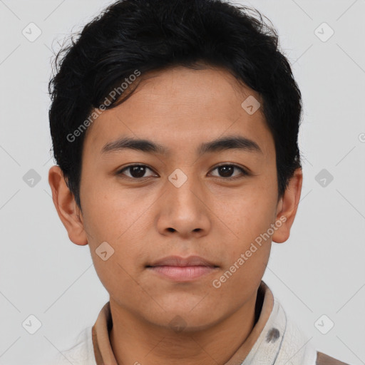 Neutral asian young-adult male with short  brown hair and brown eyes