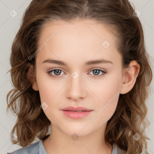 Neutral white child female with medium  brown hair and brown eyes